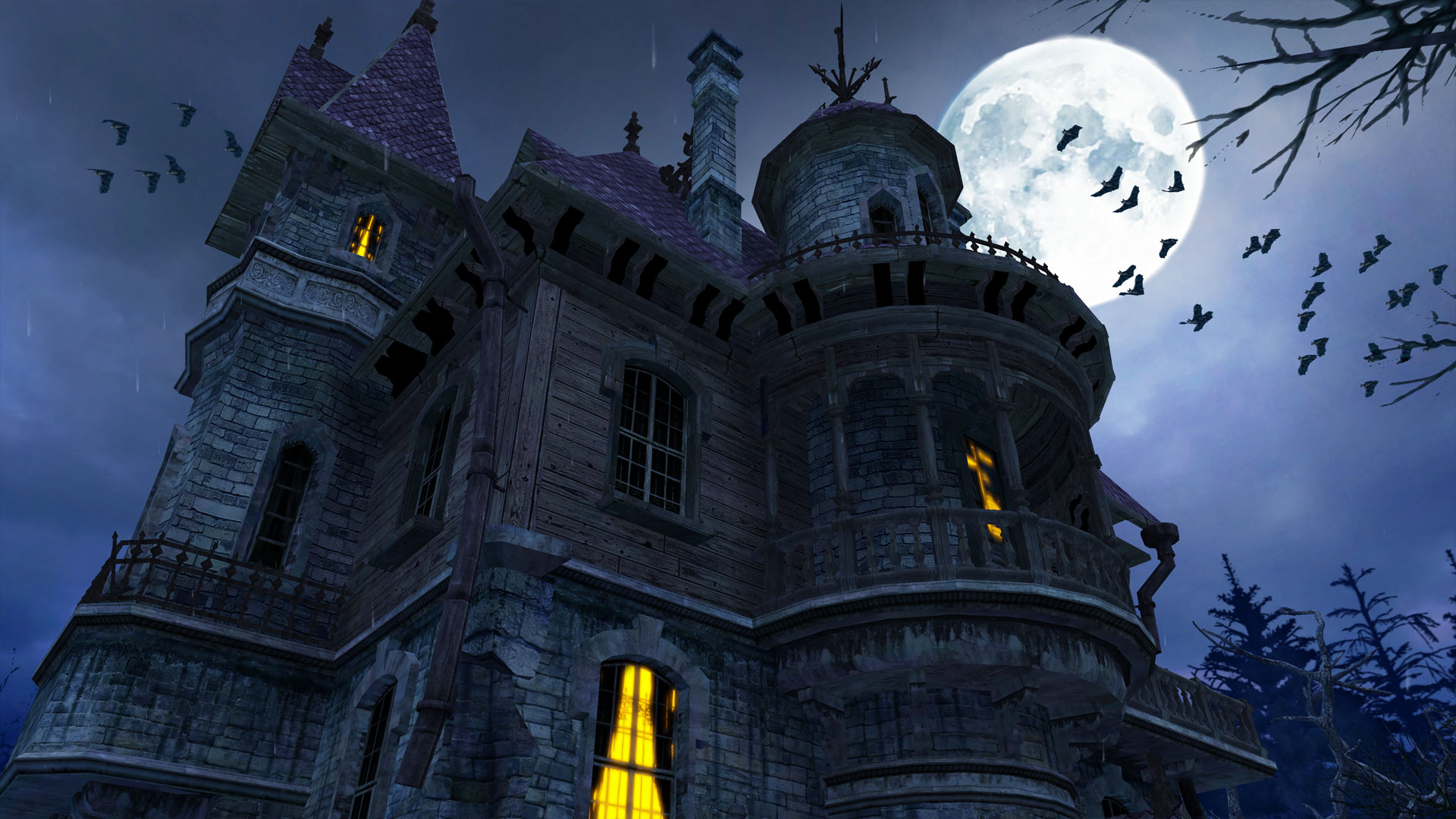 Holidays 3D Screensavers - Haunted House, image size:1920x1080