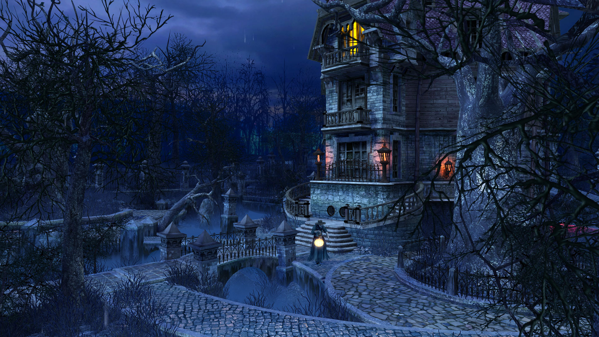 Holidays 3D Screensavers - Haunted House, image size:1920x1080