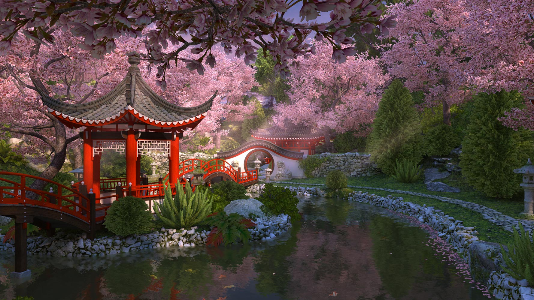 Nature 3D Screensavers - Sakura Garden, image size:1778x1000